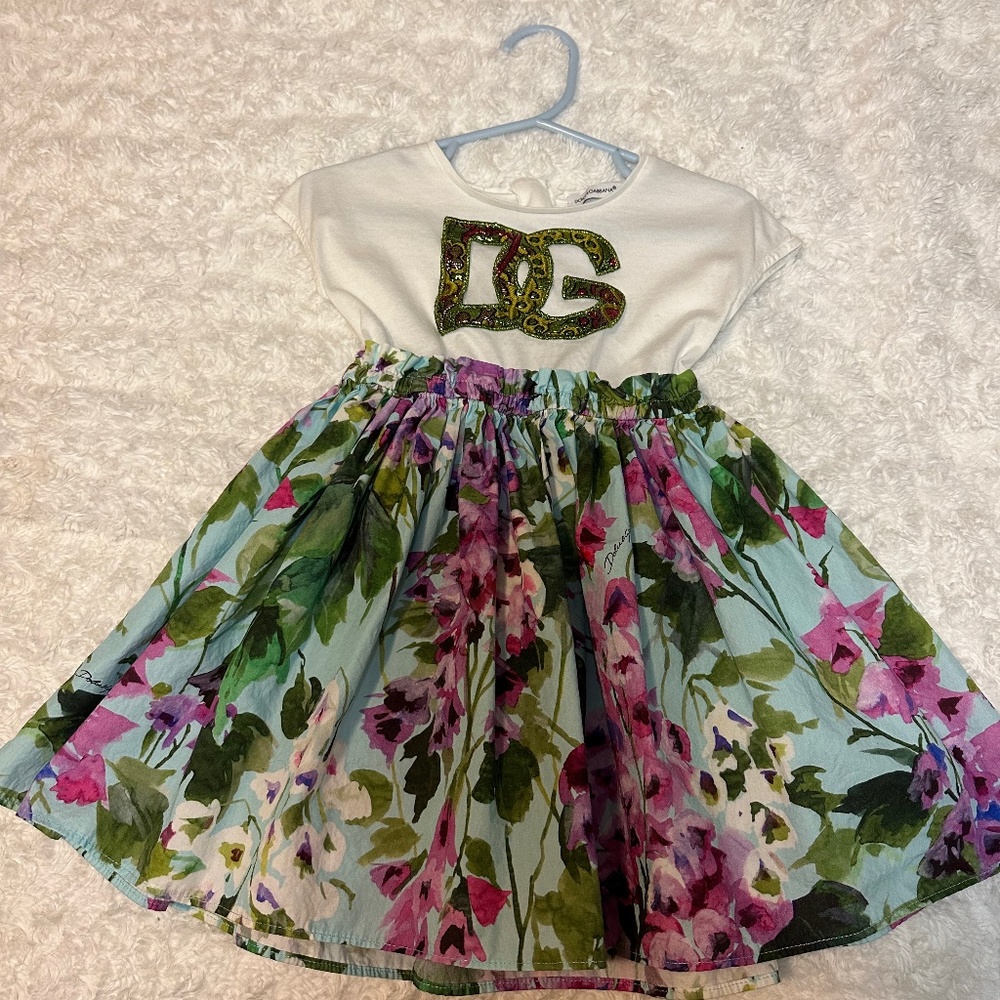 Dolce&Gabbana Kids' Bluebell Print Cotton Poplin & Jersey Dress in Blue Floral